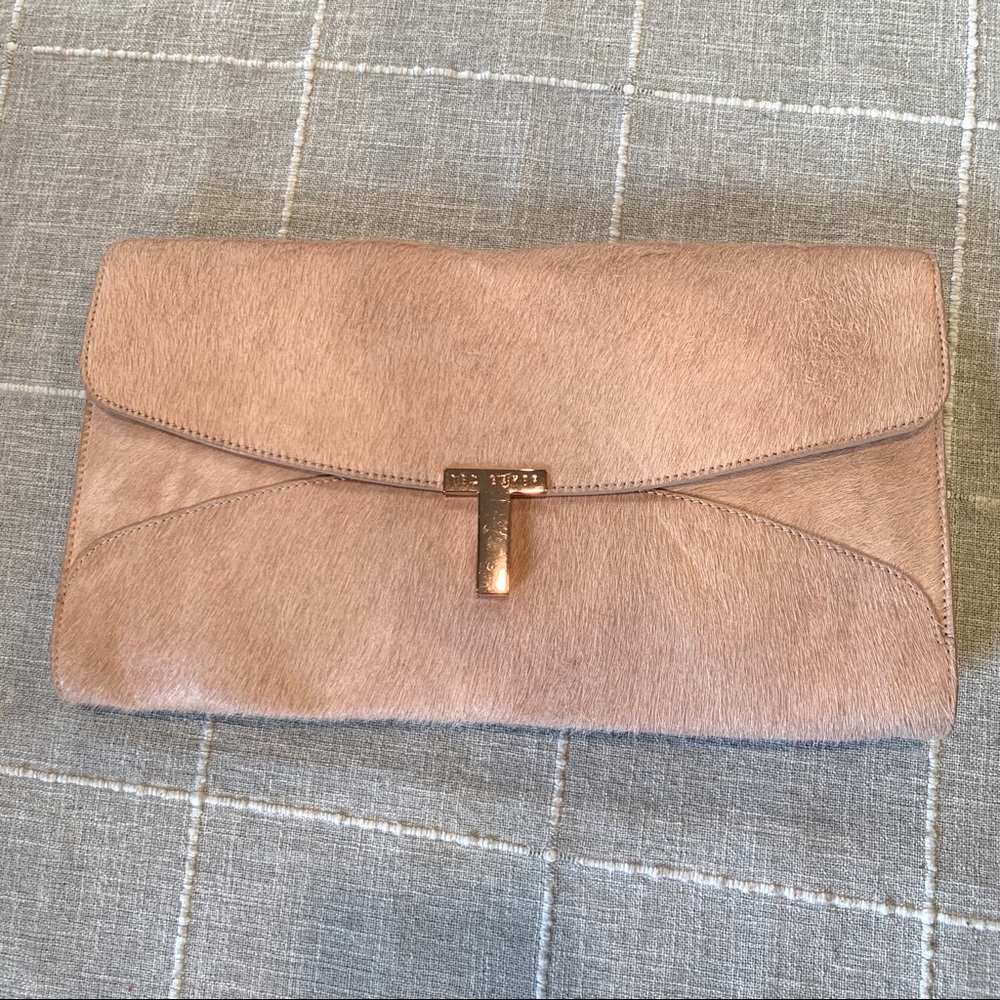 Ted Baker Jamon T Clasp Cow Hair Clutch Light Pink